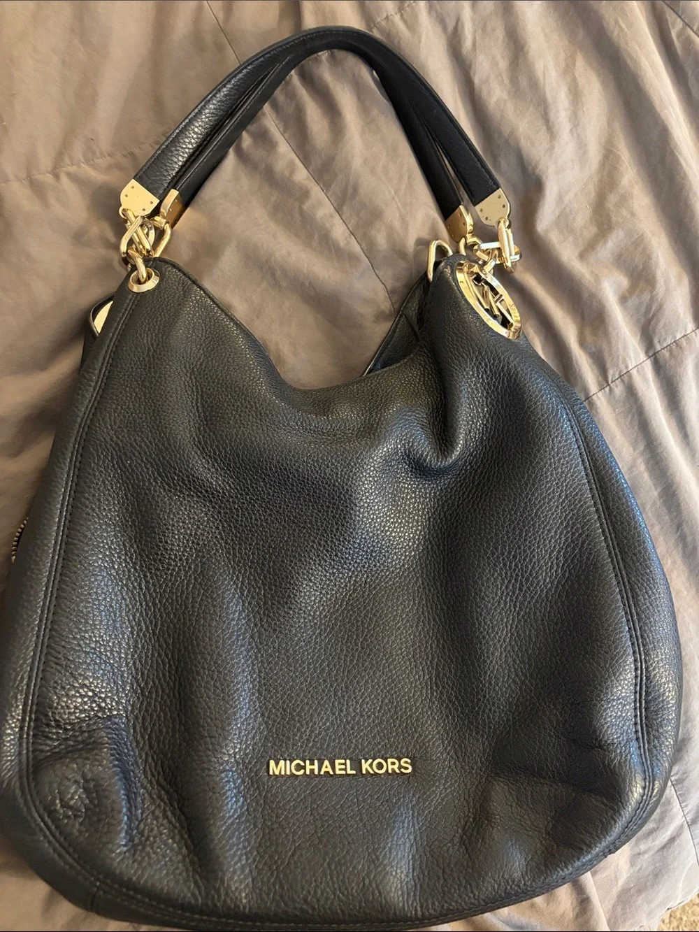 Michael Kors Black Pebbled Leather Hobo with Gold Hardware